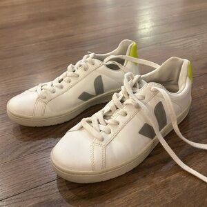Veja White and Gray Sneakers with Yellow Accent